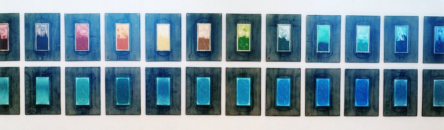 Paintings above collection Pigment View. Paintings below collection Watersample Oil Atlantic.